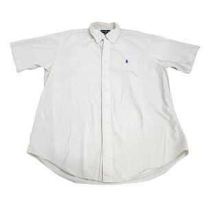 Ralph Lauren Mens Classic Fit Short Sleeve Button Down Shirt Off White Large